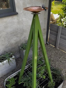 Modern Birdbath with Obelisk Trellis (Fern, Regular)