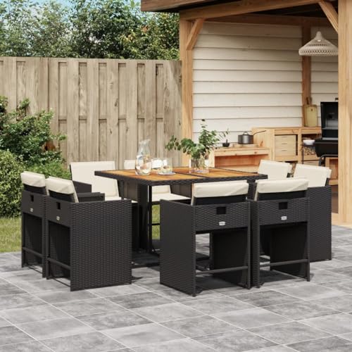 YNGBHFNOP 8-Piece Outdoor Patio Dining Set with Table and Chairs, Black Brown Synthetic Rattan Furniture for Garden Terrace Backyard, Foldable Weather-Resistant Modern Seating Group with Cushions