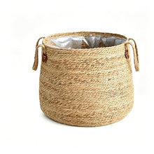 YDJIANCAI 1 Pcs Rattan Grass Woven Flower Basket, Round Wicker Rope Storage Blanket Basket with Handles, Planter Pot for Living Room Floor Standing Balcony Garden Decor(Size:Large)