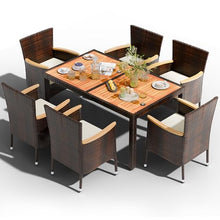 Shintenchi 7 PCS Wicker Patio Dining Set, Brown Rattan