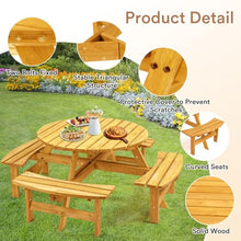 Zevemomo Round Picnic Table Wood for 8 People, Light Wood Color