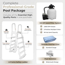 Blue Wave Marbella 15-ft Round 52-in Deep Hard Sided Steel Frame Above Ground Pool with 6-in Steel Top Seats, 0.5 HP Sand Filter System, Ladder, Skimmer & Liner – 5,130-Gallon Capacity for Family Use