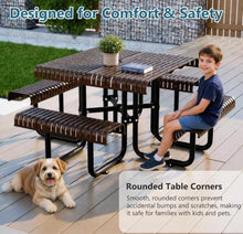 Metal Picnic Table,8-Person Outdoor Picnic Table with Benches Umbrella Hole