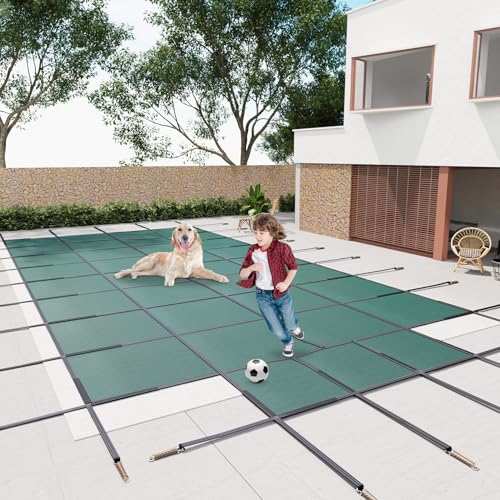 GarveeLife Winter Pool Safety Cover 20x40 Ft Rectangle with Center End Steps Green