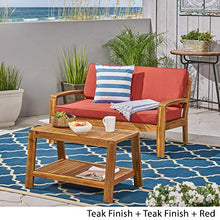 Great Deal Furniture GDFStudio Outdoor Teak Finished Acacia Wood Loveseat and Coffee Table Set with Red Water Resistant Cushions