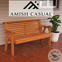 Amish Casual Heavy Duty Pressure Treated 5 Foot Outdoor Garden Bench with Cup Holders - Amish Crafted Roll Back Design in Cedar Stain, 700 Lb Weight Capacity