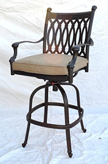 theWorldofpatio Grand Tuscany Cast Aluminum Powder Coated Barstool with Sunbrella Cushions - Set of 4 - Antique Bronze