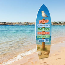 JennyGems Delaware Beaches Surfboard Wall Art with Seagull and French Fries, Outdoor PVC Coastal Sign, Beach House Decor (5 Foot)