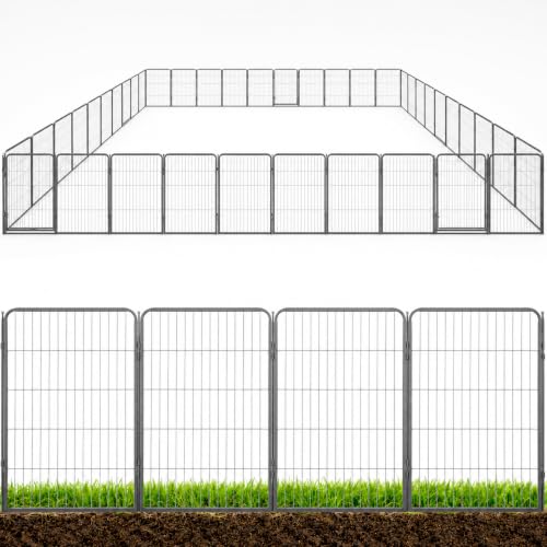 Kozy Kennels Decorative Outdoor Garden Fence - 40in, 40 Panels - Grey Heavy Duty Metal Fencing w/Anti-Rust Coating & Extra Wide Gate for Yard, Flower Bed Border, Dog & Animal Barrier