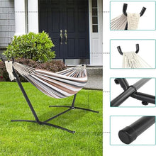 Double Hammock with Detachable Steel Stand - 480 lbs Weight Capacity - Heavy Duty 2 Person Indoor Outdoor Stand Hammock with Adjustable Hooks and Portable Bag(C)