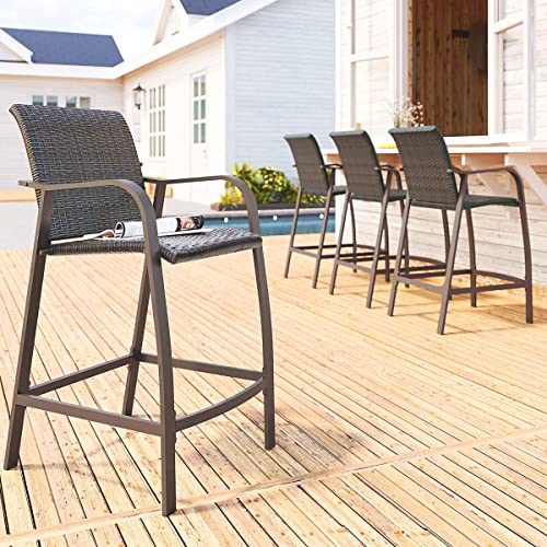 Outdoor Wicker Barstool (Set of 4) Products 21.7" W X 25.6" D 43.7" H Brown Modern Contemporary Traditional Metal Finish Powder Coated