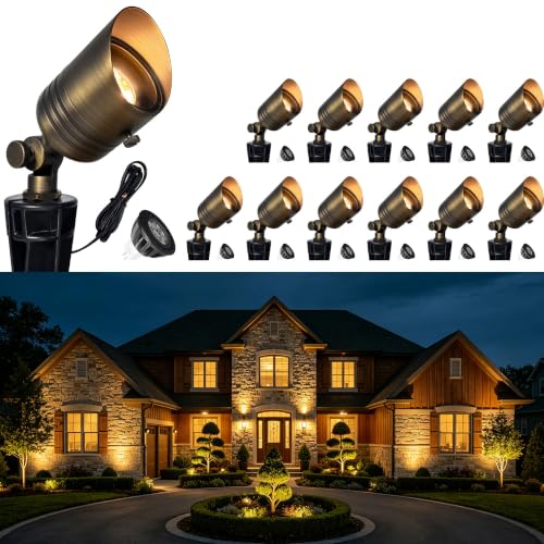 COLOER 5W 12V Brass Outdoor Landscape Spot Light with Bulb(12Pack)