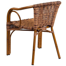 Flash Furniture 3 Pack Cadiz Series Burning Brown Rattan Restaurant Patio Chair with Dark Red Bamboo-Aluminum Frame