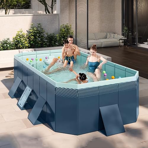 Portable PVC Foldable Pool Full Sized Foldable Non-Inflatable Square Above Ground Pool with Two Drains for Easy Setup and Storage Ideal for Outdoor, Backyard(4m/13ft)