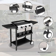 3-Burner Flat Top Gas Griddle Cooking Station with Ceramic Coated Cast Iron Pan, 30,000 BTU Propane Fuelled Griddle Station with Side Shelves & Spice Rack for Outdoor Barbecue Backyard Cookout