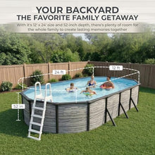 Blue Wave Montilla 12x24-ft Oval 52-in Deep Hard Sided Steel Frame Above Ground Pool with 6-in Steel Top Seats, 0.5 HP Sand Filter System, Ladder, Skimmer & Liner – 6,300 Gallon Cap for Family Use