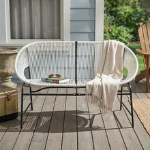 SRECELL Outdoor Wicker Loveseat Patio Furniture, PE Rattan Love Seat with Iron Frame, All-Weather Patio Bench Seating for Backyard, Balcony, Deck, Modern Outdoor Couch No Cushions,White
