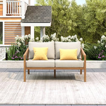 Christopher Knight Home Westin Acacia Wood Patio Loveseat Sofa with Cushion, Outdoor 2-Seater Sofa with Removable Cushions, Patio Furniture Sofa for 2, Teak+Beige