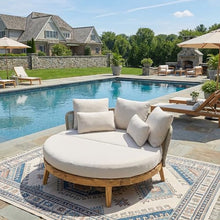 Christopher Knight Home Martin Acacia Wood Round Outdoor Daybed with Cushion, Solid Wood Patio Round Daybed with Rope Woven Accent, Patio Outdoor Sofa Bed, Teak+Beige