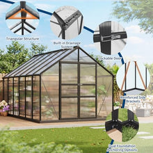 8x12 FT Greenhouse for Outdoors, Polycarbonate Greenhouse with Roof Vent, Ground Nails, Lockable Push Door, Aluminum Large Walk-in Green House for Outside Garden Backyard, Patio, Lawn
