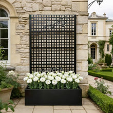 Metal Planter Box with Trellis 70.9in H x 43.3in W x 15.8in D - Outdoor Raised Garden Bed with Privacy Screen Lattice Panels for Patio Decoration for Backyard Patio Balcony, Rose Black