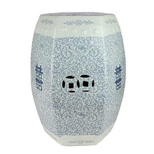 LINKIO Garden Stool Ceramic Blue and White Decorative Garden Stool - Happy Yuan Hexagonal Lotus Design for Home and Outdoor Use Ottomans(A)
