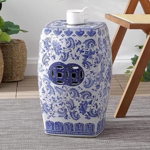 TT-YEL Hand-Painted Blue and White Porcelain Drum Stool, Glazed Hollow Decorative Garden Stool, Hollow Multi-Color Shoe Changing Stool, Oriental Ceramic Side Table Chair,C