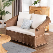 bali & pari Detta Natural Rattan Loveseat with Cushion - Handwoven Wicker Settee