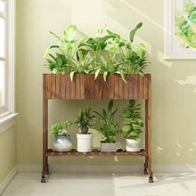 ZHOUYANB Flower Pot Display Rack Modern Wooden Stand With 2 Tiers Living Room Balcony Floor-standing Plant Pulley Garden