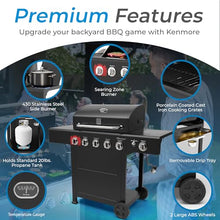 Kenmore BBQ Propane Gas Grill - 5 Burners with Side Burner & Searing Zone, 644 Sq. In. Stainless Steel Grill, 66,000 BTU, Ideal for Outdoor Cooking, Patio & Backyard, Black