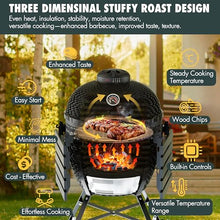 LuauCrafter 24-Inch Ceramic Charcoal Grill and Smoker with Cart Black