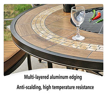 ERoomQ Wood Fire Pits Outdoor Garden Grill Table - Wood Burning Fire Pit, BBQ Party Restaurant Table and Chair Set-with 4 Chairs, Outdoor Coffee Table,122cm/48, cappuccino