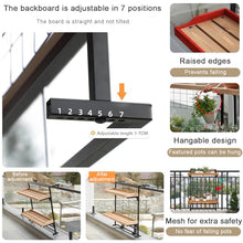 MARIYCH 2-Tier Hanging Railing Plant Holder, Balcony Flower Pot Display Holder with Adjustable Hooks, Set of 2 Metal Hanging Plant Shelf for Patio, Porch and Fence