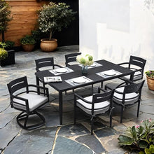 WAQINBR 7-Piece Outdoor Patio Aluminum Furniture Set, 70” Rectangle Dining Table with Umbrella Hole and 2 Swivel Rockers Chairs & 4 Dining Chairs, Modern Dining Set for Backyard, Garden