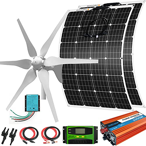 640 Watts 12V Solar Wind Turbine Generator Kit: 1pc 400 Watt Wind Turbine + 2pcs 120W Mono Solar Panel + 1pc 1000W 12V Inverter.etc.Off Grid for Roofs Homes
