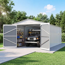 20x10 FT Outdoor Storage Shed, Metal Garage Shed with 2 Lockable Doors, and 4 Vents,Large Metal Building,Galvanized Steel Prefab Garage Sheds for Car, Truck, Bike, Tool,White
