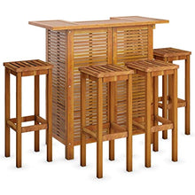 HKQWPBF Solid Acacia Wood Patio Bar Table and Stools Set, Outdoor Garden Bar Set with 2 Shelves and Footrests, Wooden Bistro Table for Patio Terrace
