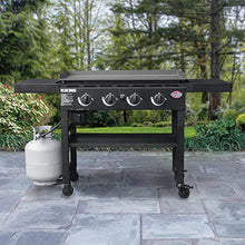 Char-Griller® Flat Iron 4-Burner Propane Gas Flat-Top Griddle with Steel Griddle Top, Wind Guards and Instant-Ignition, 775 Cooking Square Inches in Black, Model E8936