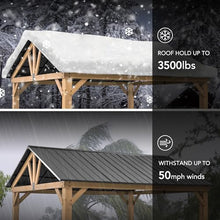 Sunjoy 13x15 ft Wood Gazebo with Black Steel Hardtop Roof and Natural Cedar Frame