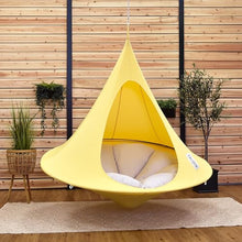 Double Cacoon Hanging Chair for Two – Cozy Indoor/Outdoor Hammock with Polyester Canvas, 440 lb Capacity, Includes 18ft Rope & Carabiner (Lemonade)