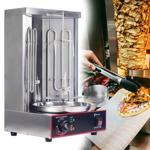 EliteBloom Electric Shawarma Machine, Home Vertical Rotisserie, Gyro Broiler, with 2 Heating Tubes, Meat Catcher for Outdoor, Garden Rotisserie,