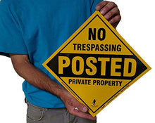 x100 Customized Metal Diamond No Trespassing Posted Private Property Sign with your information (Yellow)
