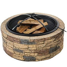 MNSSRN Outdoor Landscape firewood Warmer, Circular Charcoal Wood Heating Straw Imitation Stone Wood Graphic Stove Garden Hotel Decoration,A