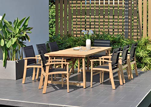 Amazonia Keystone 9-Piece Oval Patio Dining Set Grade A Teak Wood Black Sling Chairs Black