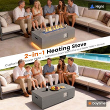 42" Rectangular Outdoor Propane Fire Pit Table with LED for Outside Patio