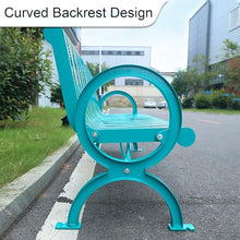 YCYHXJB Patio Garden Bench, Metal Outdoor Bench with Backrest and Armrests, Rounded Corners, Load Capacity 880 Lbs for Lawn, Yard, Porch, Work Entryway(Blue,150x63x78cm/59x25x31in)