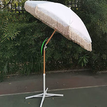 USZWBY 6.6ft/200cm Beach Umbrella Wood Parasol Tilt/Folded,Outdoor Garden Umbrella with Tassels,Patio Umbrella Waterproof/Windproof,Beige,Without Base