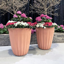 Crescent Garden Pleat Modern Decorative Planter, Indoor/Outdoor Pot, Resin Plant Pot with Drain Hole - 23" W x 27" H (Terracotta-Colored)
