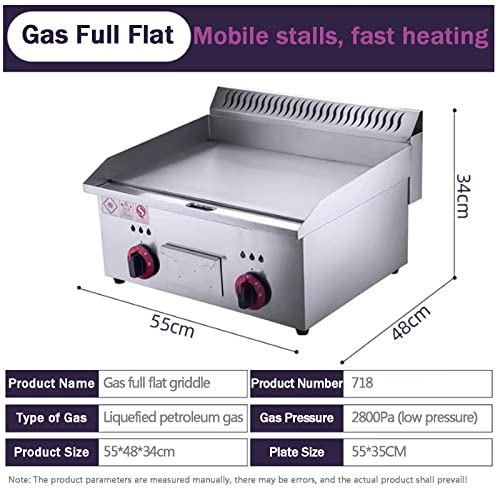 Gas Griddle LPG Commercial Stainless Steel Heavy Duty Restaurant Outdoor Griddle Gas Baking Plate Burger Grill Smooth Double Burners, 2800PA, for BBQ Cooking Steak, Eggs, Pancakes,718