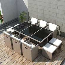 AJSEOYBS Outdoor Patio Set,Outdoor Garden Furniture,11 Piece Patio Dining Set with Cushions Poly Rattan Beige,for Deck, Patio, Garden, Poolside, Backyard